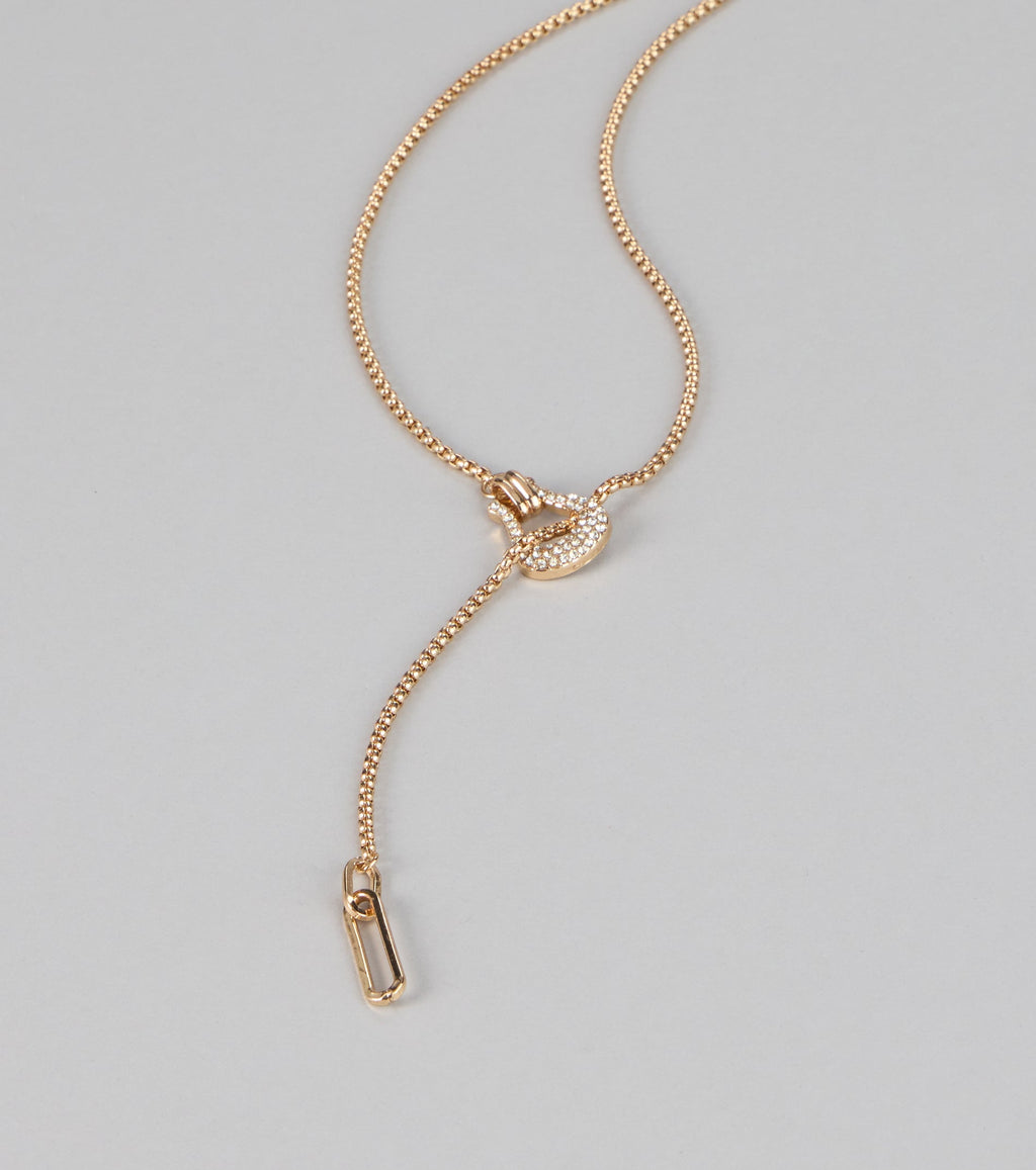 Glimmer Cue Rhinestone Lariat Necklace