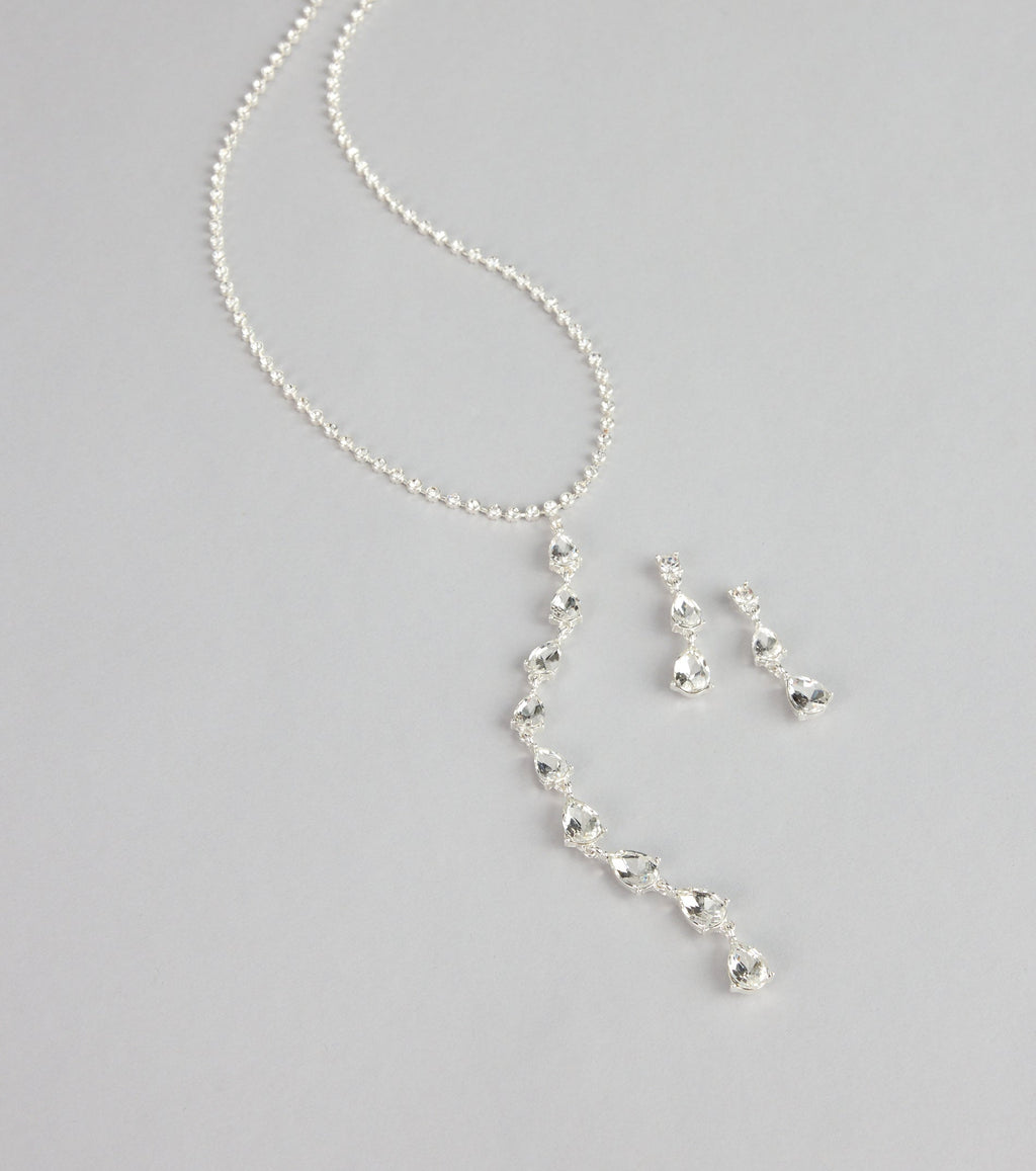 Crystal Drip Necklace And Earrings Set