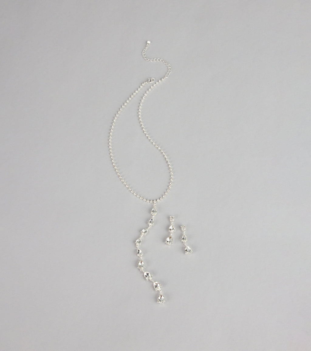 Crystal Drip Necklace And Earrings Set