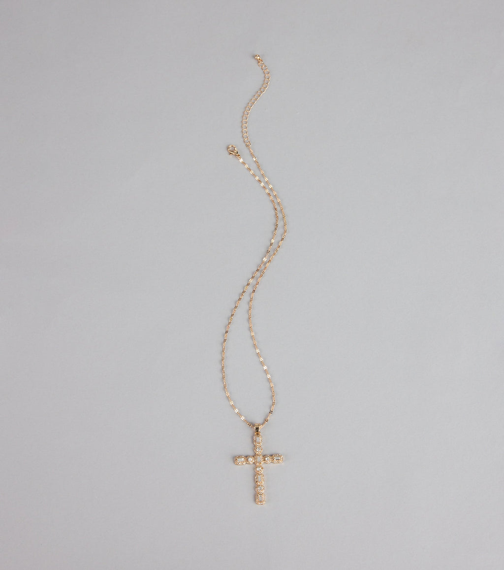 Shine On Rhinestone Cross Necklace