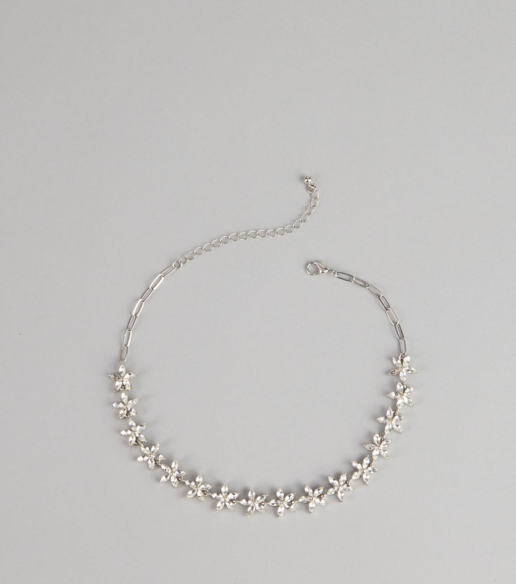 Floral Glow Rhinestone Chain Necklace
