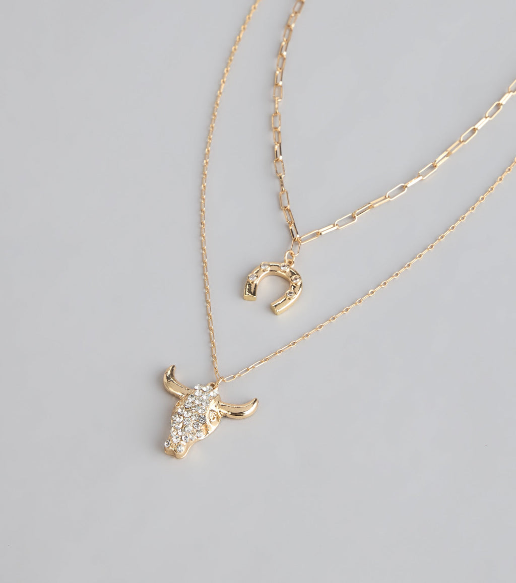 Rodeo Glow Skull And Horseshoe Necklace