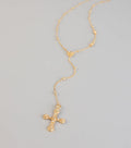 Blessed And Booked Cross Lariat Necklace