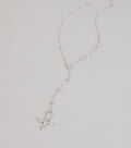 Soft Shine Rhinestone Cross Lariat Necklace