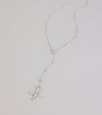 Soft Shine Rhinestone Cross Lariat Necklace