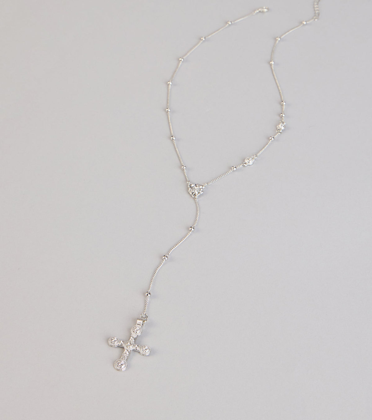 Soft Shine Rhinestone Cross Lariat Necklace