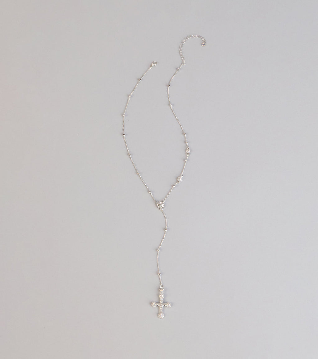 Soft Shine Rhinestone Cross Lariat Necklace