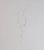 Soft Shine Rhinestone Cross Lariat Necklace