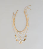 Golden Hour Glow Rhinestone Butterfly Layered Necklace
