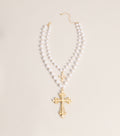 Soft Drama Faux Pearl Cross Necklace