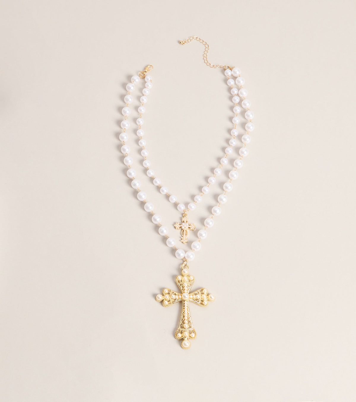Soft Drama Faux Pearl Cross Necklace