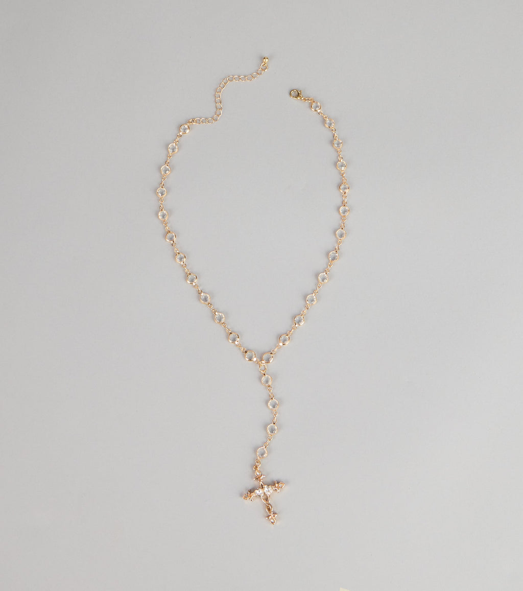 Soft Glow Rhinestone Cross Lariat Necklace