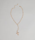 Soft Glow Rhinestone Cross Lariat Necklace