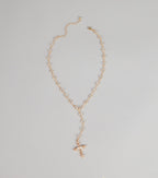 Soft Glow Rhinestone Cross Lariat Necklace