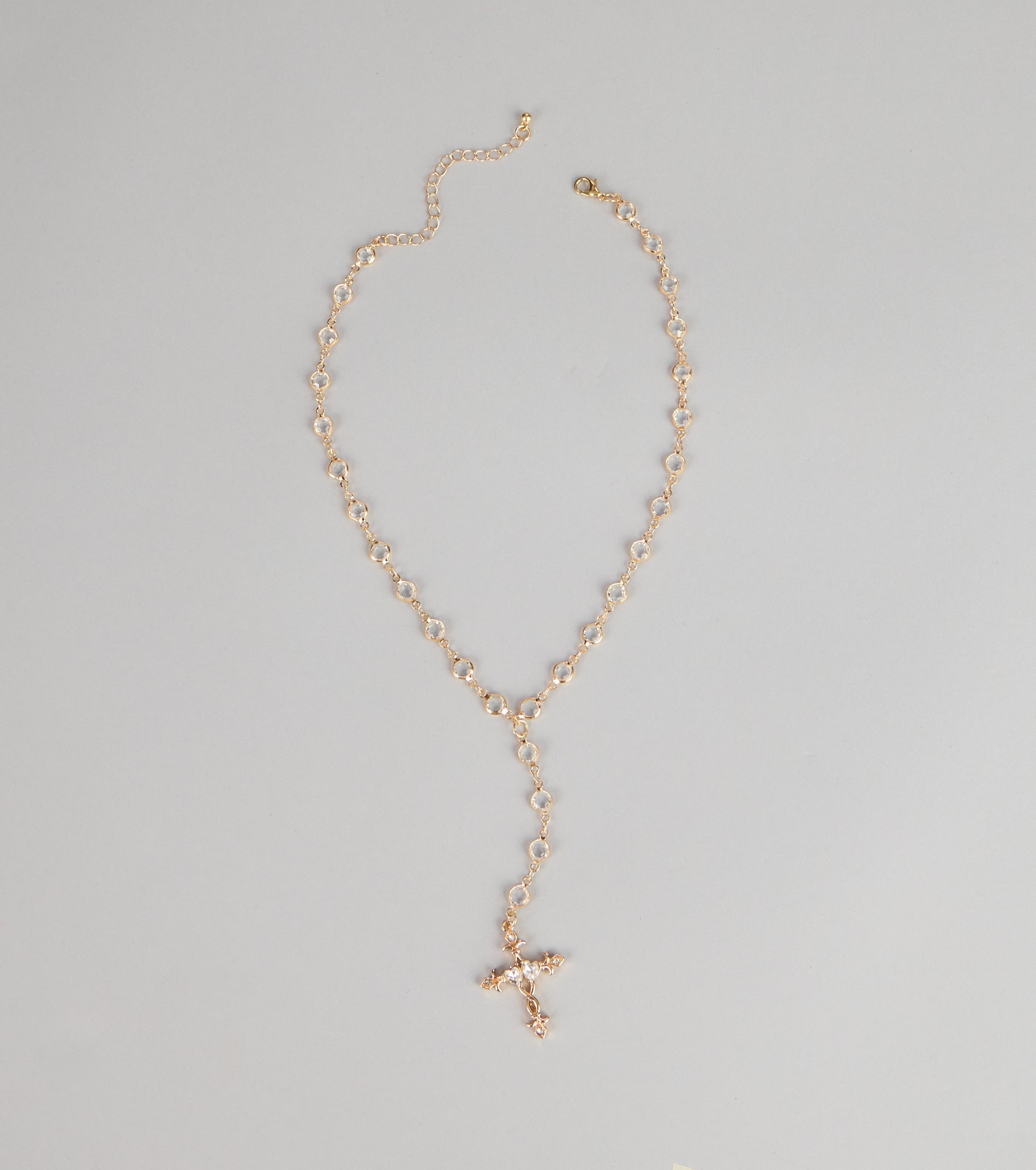 Soft Glow Rhinestone Cross Lariat Necklace