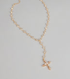Soft Glow Rhinestone Cross Lariat Necklace