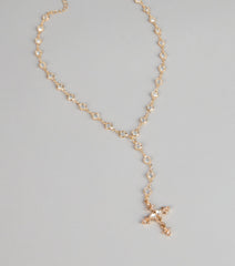Soft Glow Rhinestone Cross Lariat Necklace