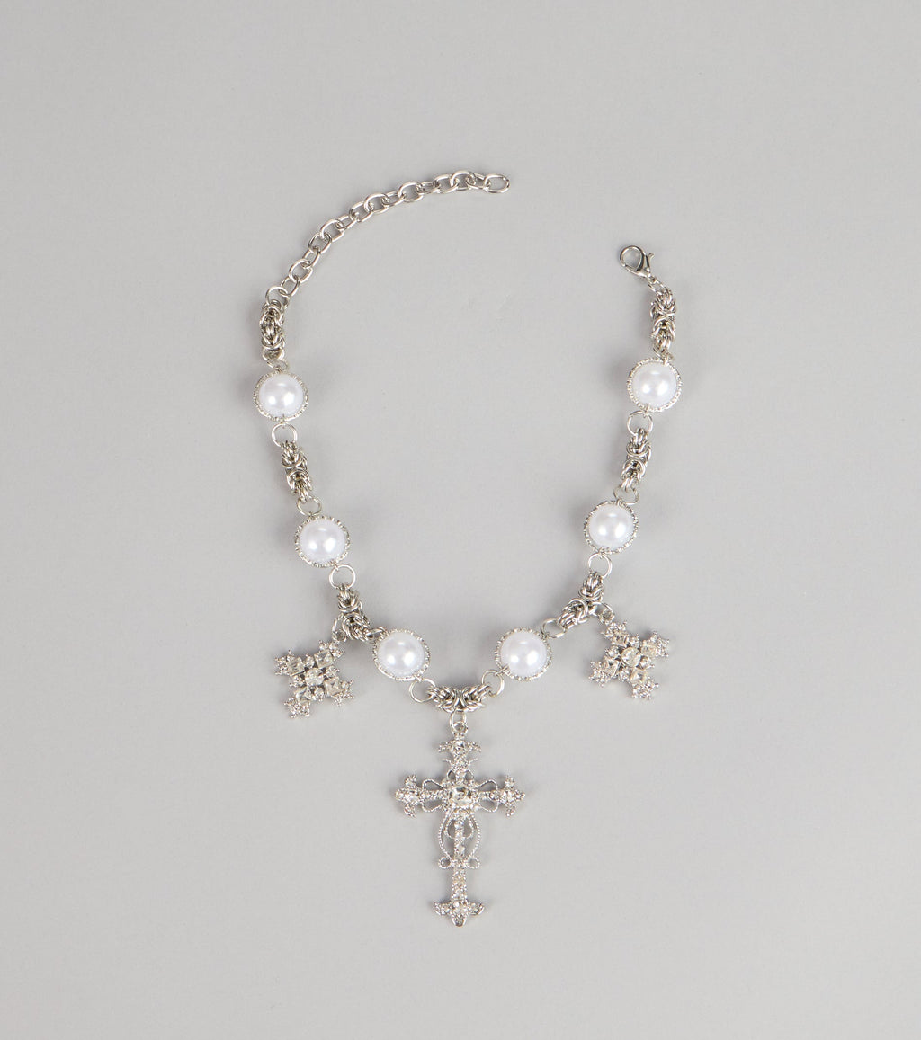 Gilded Drama Pearl Embellished Statement Necklace