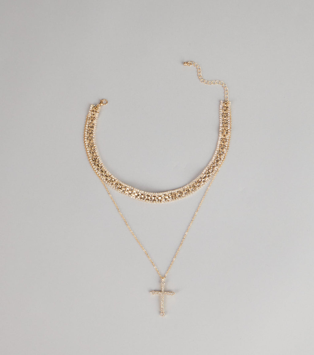 Statement Balance Layered Cross Necklace