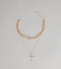 Statement Balance Layered Cross Necklace