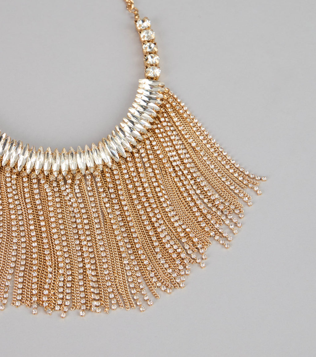 Glam Sweep Rhinestone Fringe Necklace