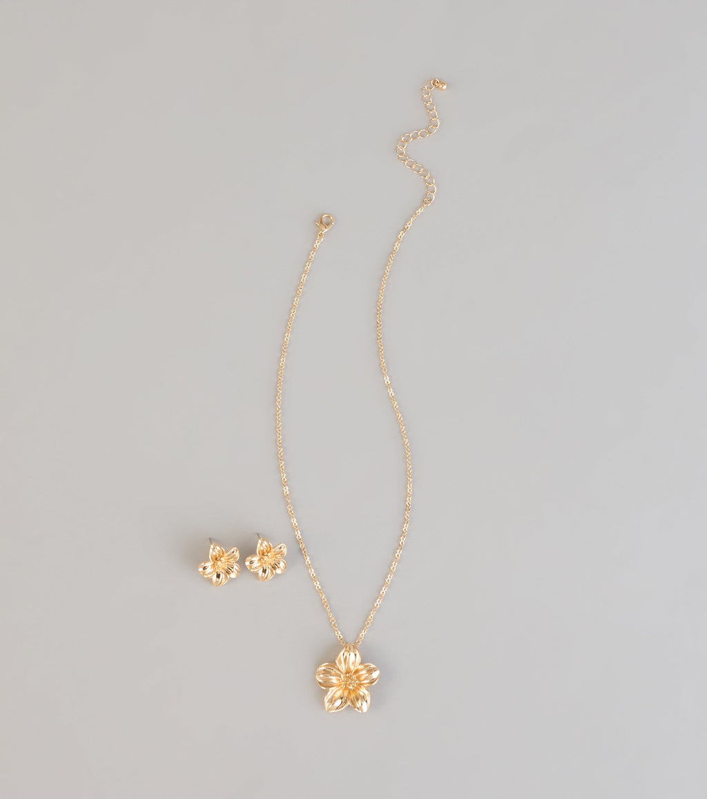 Bloom Mood Flower Necklace And Stud Earrings Set