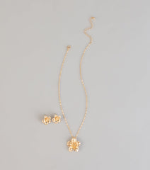 Bloom Mood Flower Necklace And Stud Earrings Set
