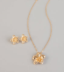 Bloom Mood Flower Necklace And Stud Earrings Set
