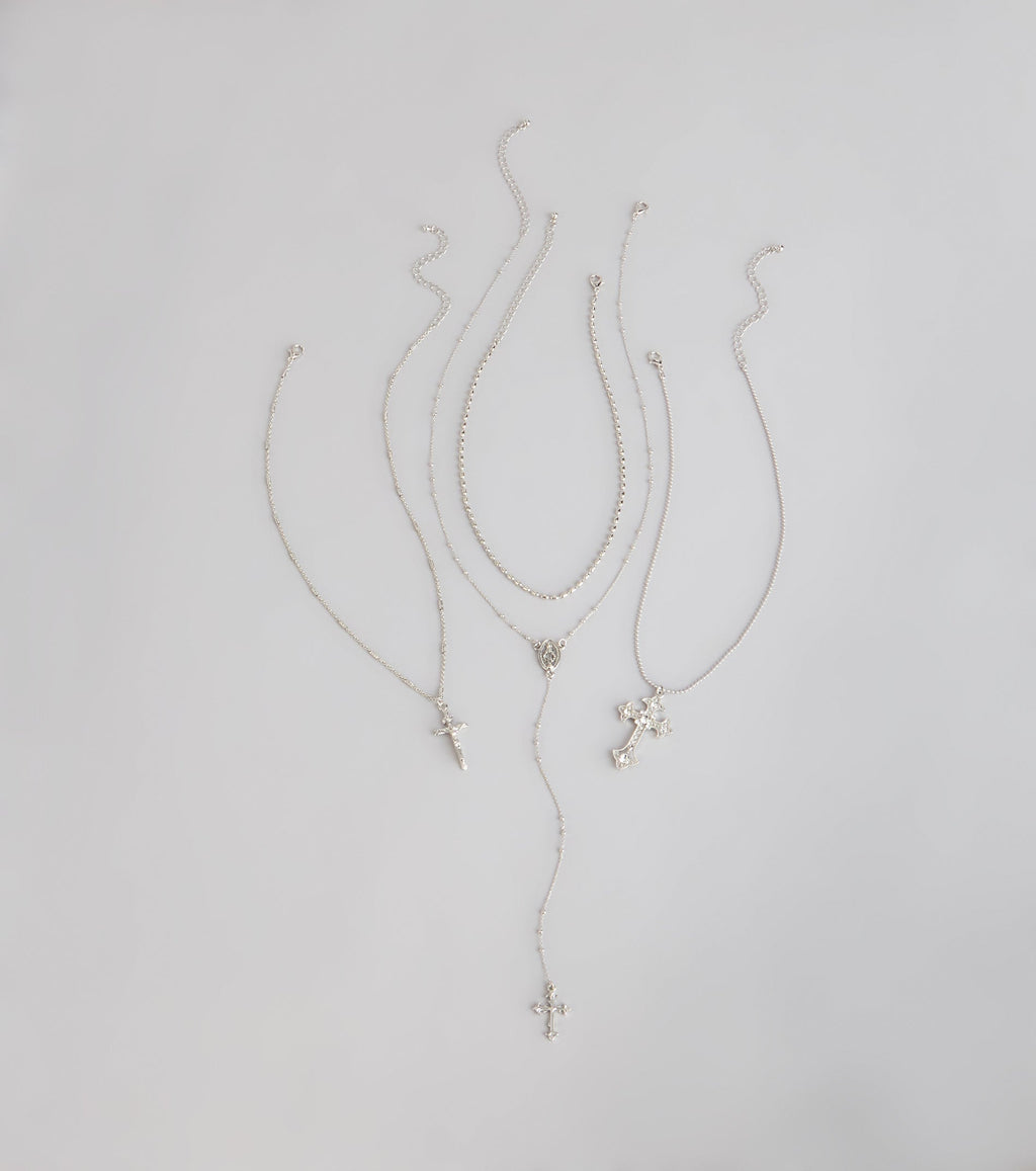 Keep It Layered Cross Charm Necklace Set