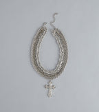 Stacked Up Layered Chain Cross Charm Necklace