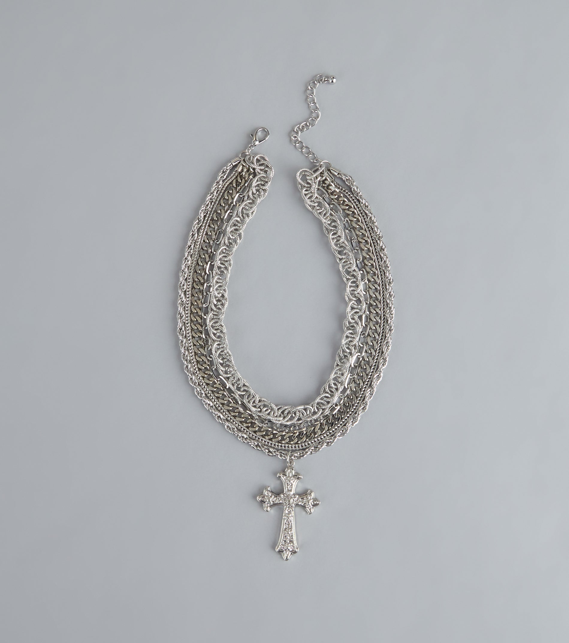 Stacked Up Layered Chain Cross Charm Necklace
