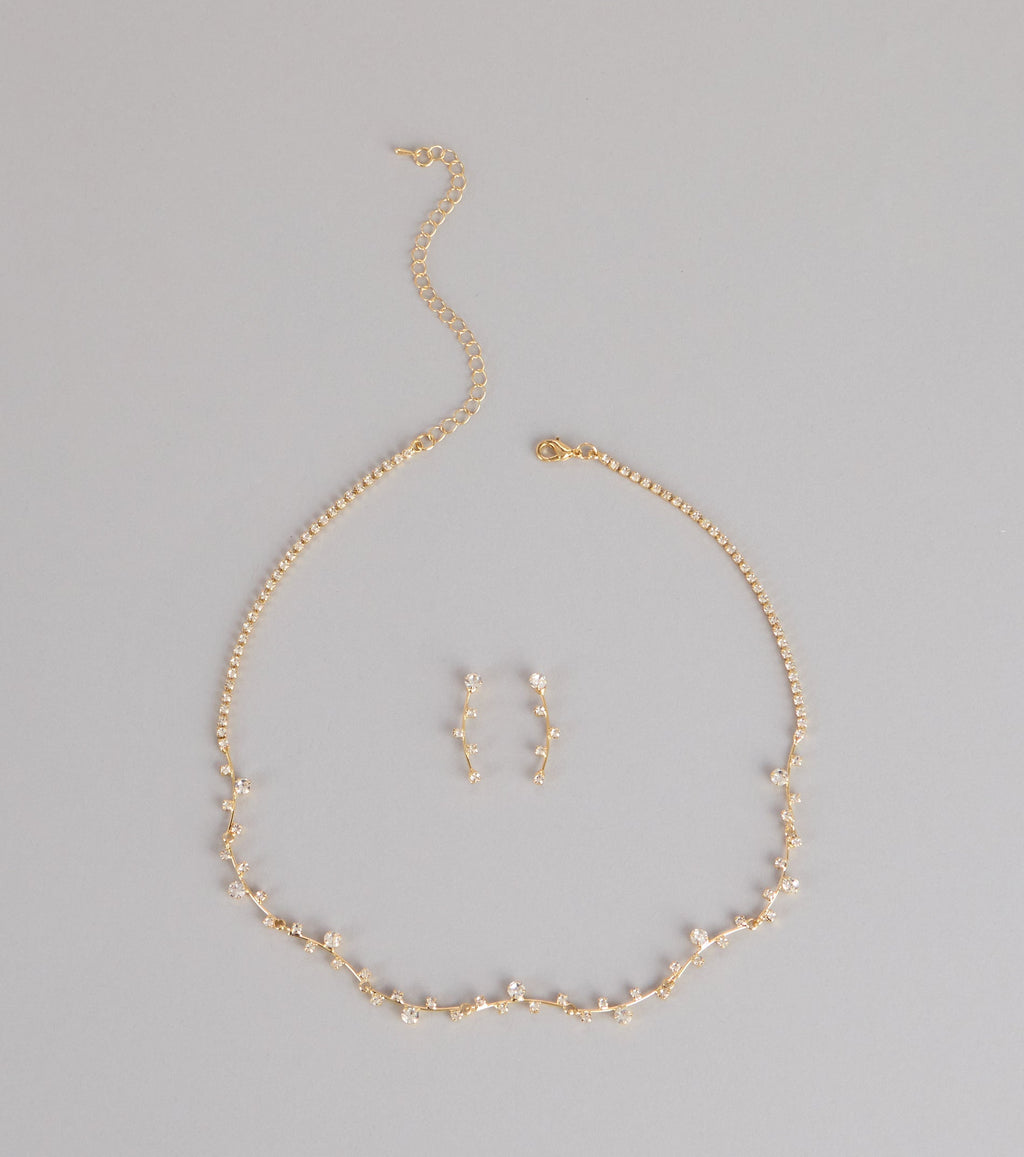 Delicate Sparkle Rhinestone Necklace And Earrings Set