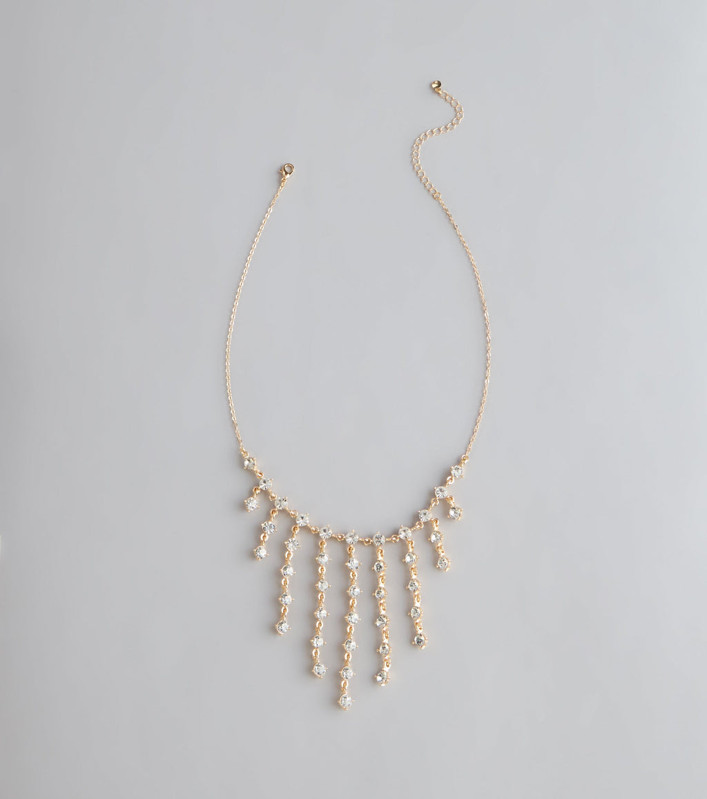 Dripping In Rhinestones Fringe Necklace