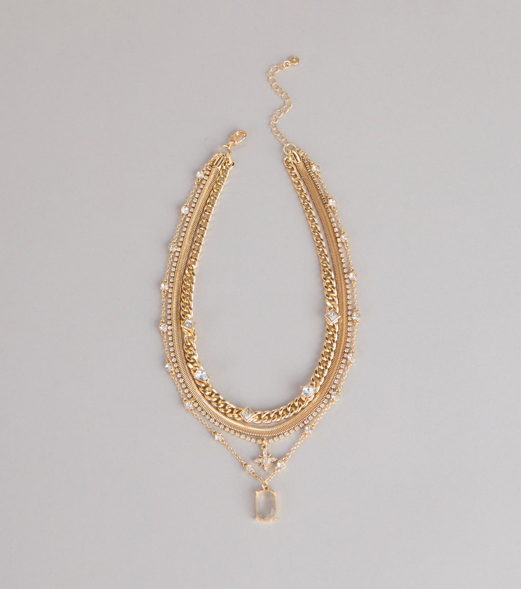 Effortlessly Bold Layered Rhinestone Chain Necklace