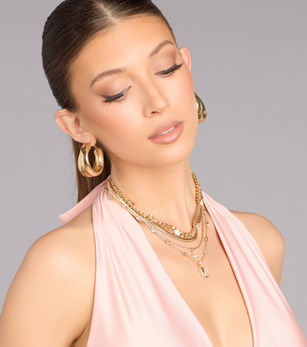 Effortlessly Bold Layered Rhinestone Chain Necklace