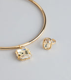 Bold Shine Rhinestone Pendant Necklace And Ring Set