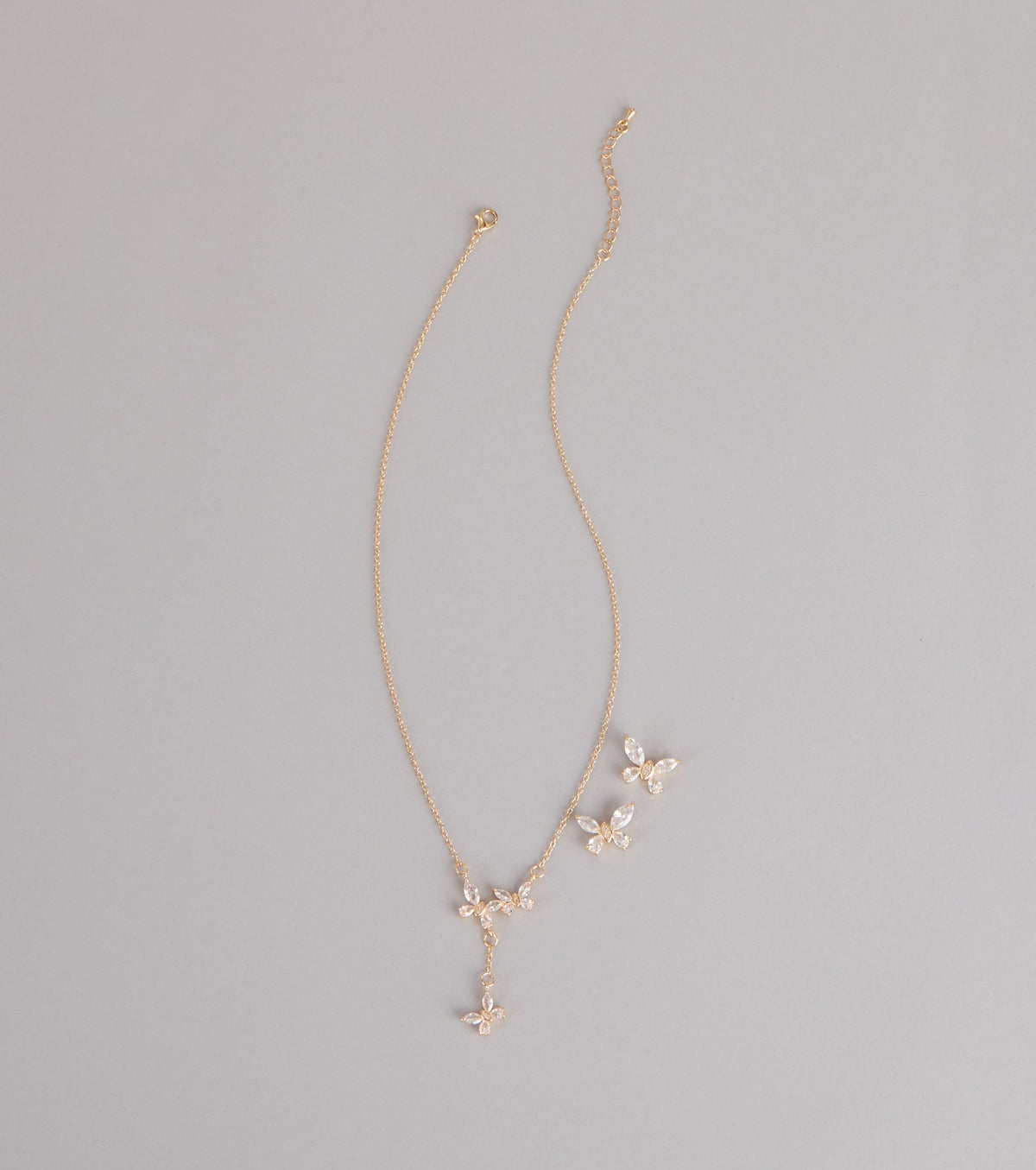 Sweet Shine Rhinestone Butterfly Necklace And Earrings Set