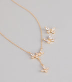Sweet Shine Rhinestone Butterfly Necklace And Earrings Set