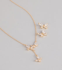 Sweet Shine Rhinestone Butterfly Necklace And Earrings Set