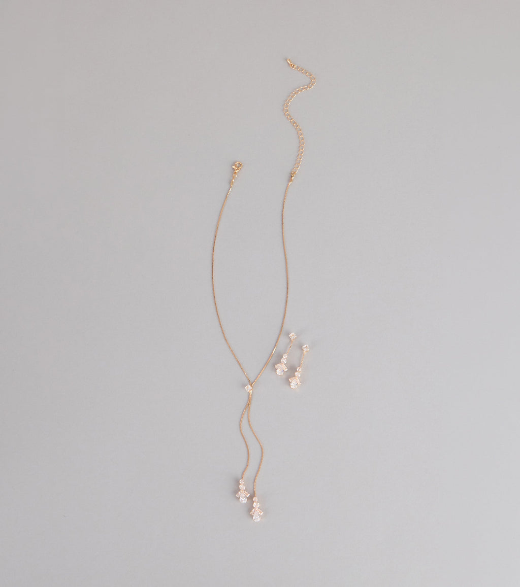 Soft Sparkle Rhinestone Lariat Necklace And Earrings Set