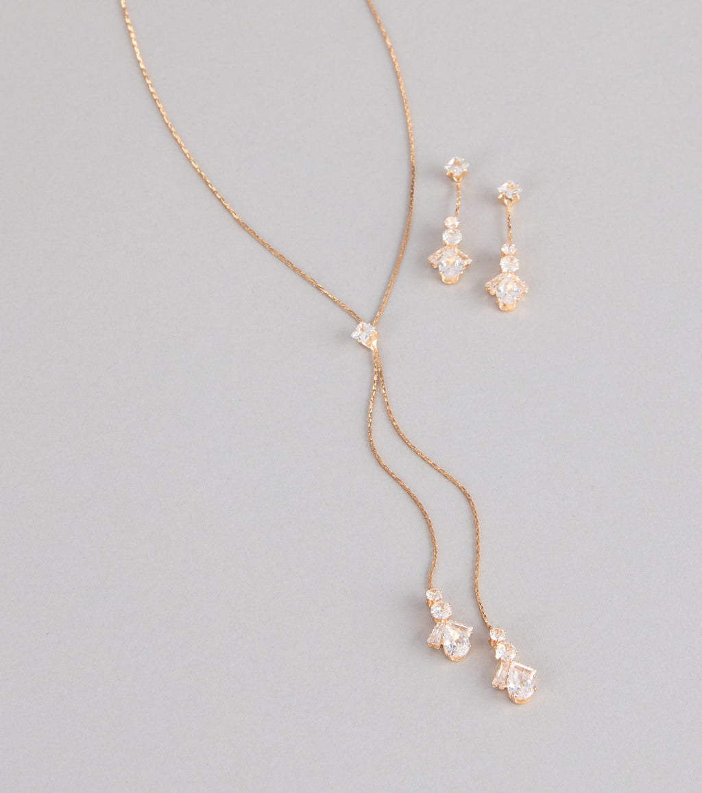 Soft Sparkle Rhinestone Lariat Necklace And Earrings Set