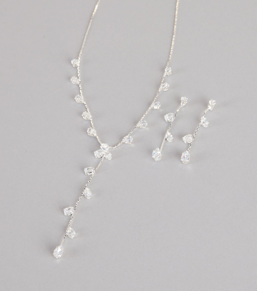 Sleek Shimmer Rhinestone Necklace And Earrings Set