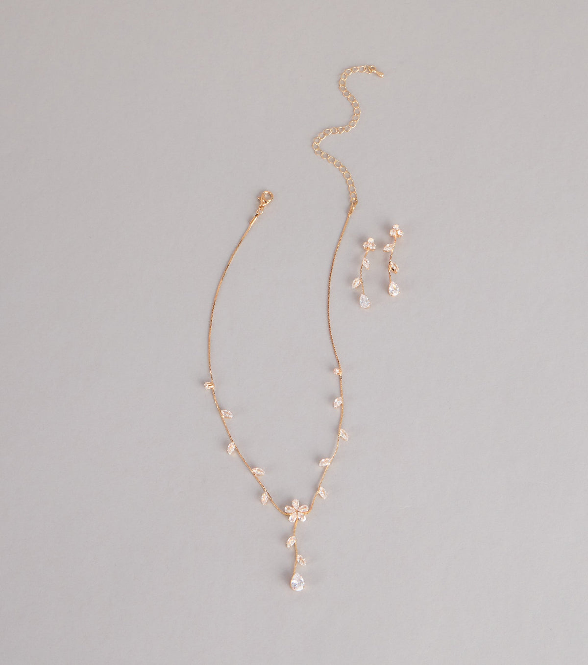Soft Shine Rhinestone Flower Necklace And Earrings Set