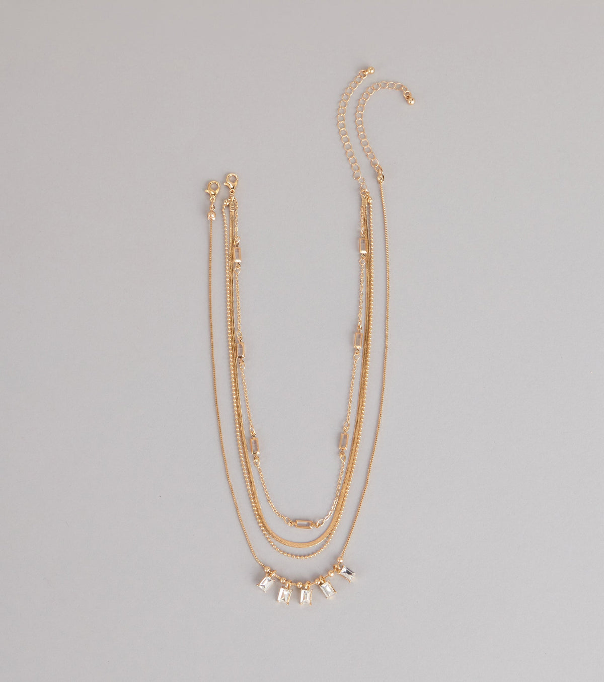 Cool Girl Shine Rhinestone Layered Necklace Set