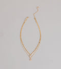 Pretty Glam Rhinestone Flower Charm Layered Necklace