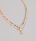 Pretty Glam Rhinestone Flower Charm Layered Necklace