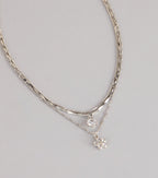 Pretty Glam Rhinestone Flower Charm Layered Necklace