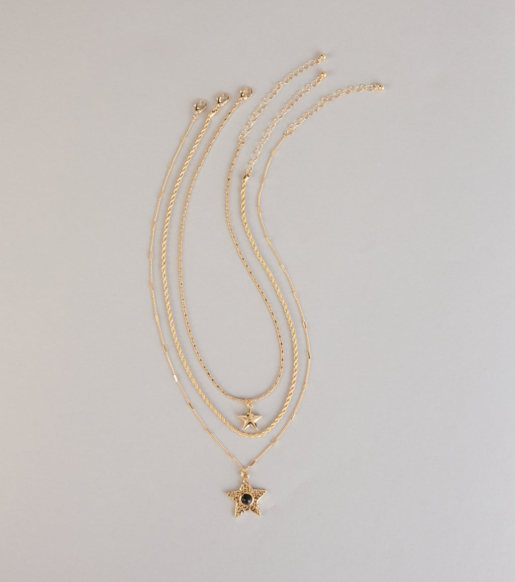 Soft Spark Star Charm Layered Necklace Set