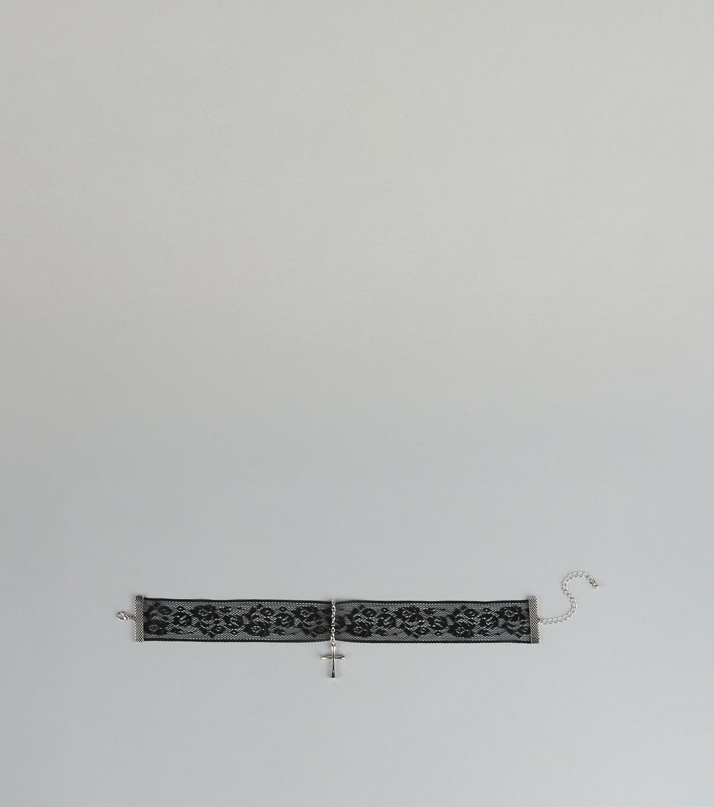 Romantic Rebel Lace Cross Choker