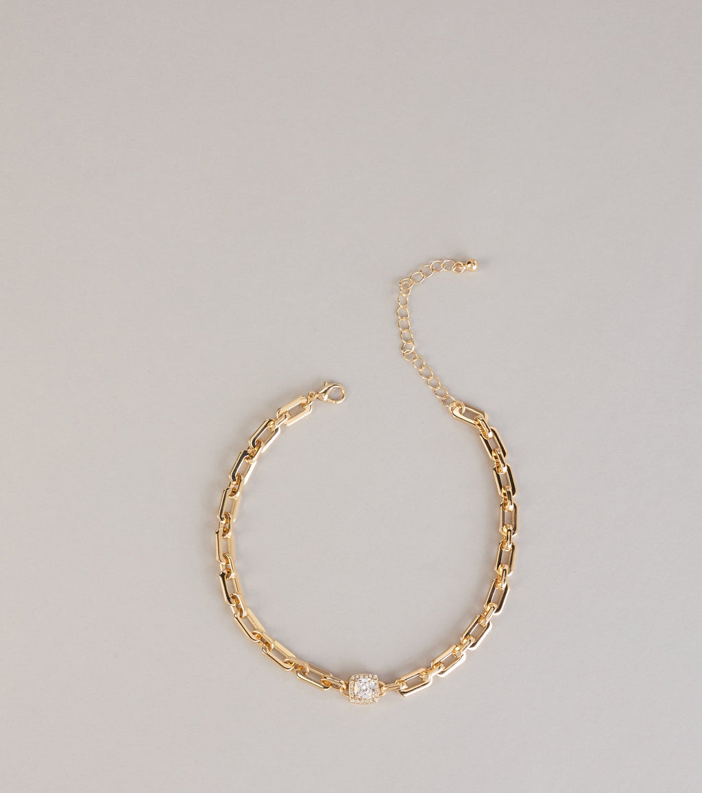 Locked In Shine Rhinestone Chunky Chain Necklace